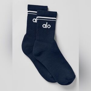 NWT Alo Unisex Half-Crew Throwback Sock Limited Edition Navy/White Size medium